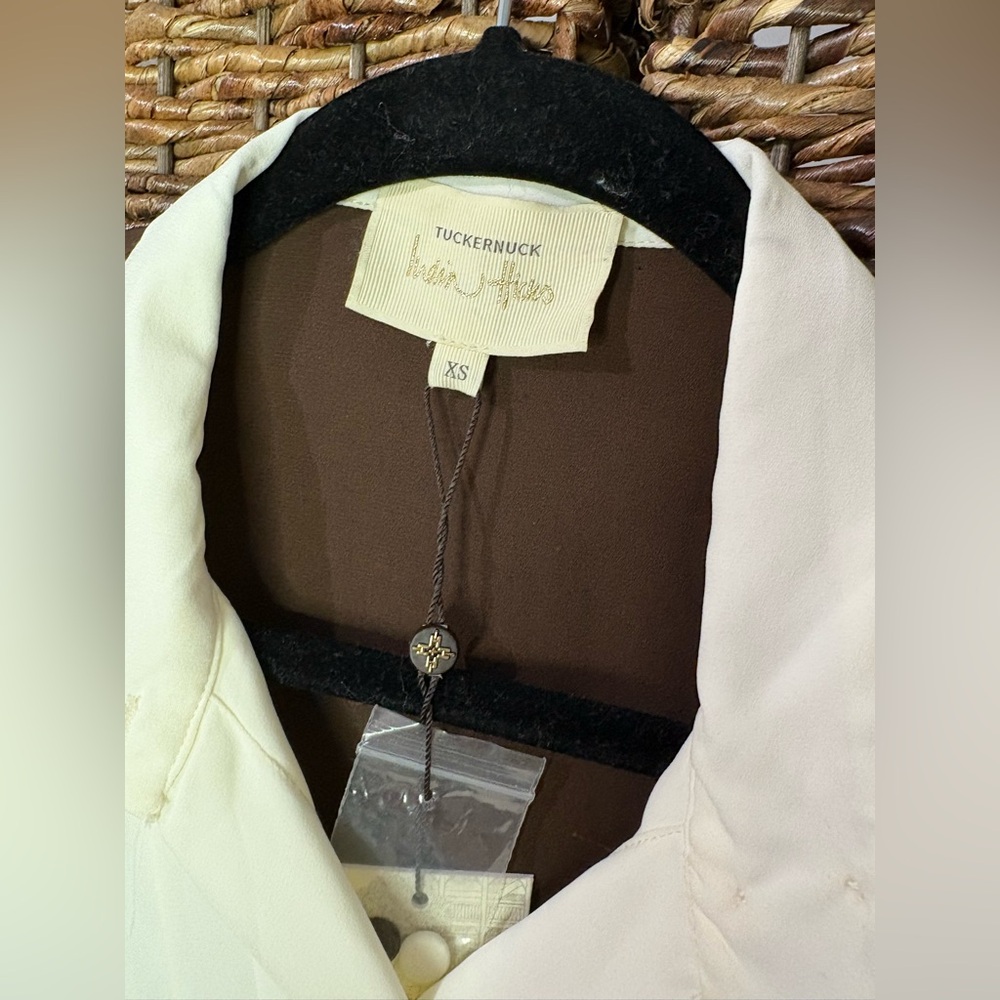 Tuckernuck X India Hicks Chocolate Brown and Cream Blouse xs 4 oversized - Picture 3 of 10